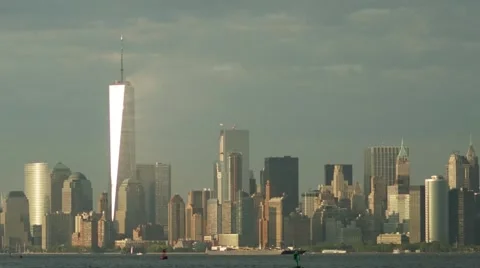 Sunset Time-Lapse with pan to the Statue of Liberty and Empire State Building Stock Footage 63637042