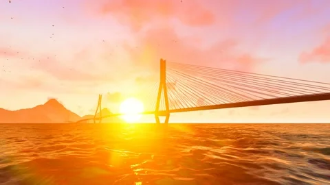 Sunset time-lapse photography of cross-sea viaduct Stock Footage 242500744