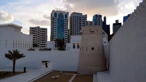 Sunset time lapse of Qasr Al Hosn museum in Abu Dhabi city Stock Footage 105913952