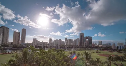 Sunset Time Lapse Reveal Honolulu Downtown, Oahu, Hawaii Vídeo Stock 80987988