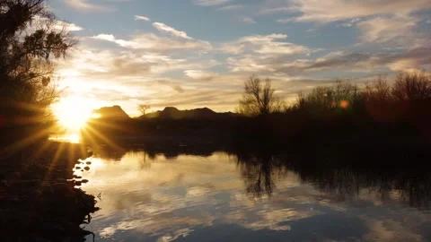 Sunset Time-Lapse On A River In The Arizona Desert Stock Footage 301212031