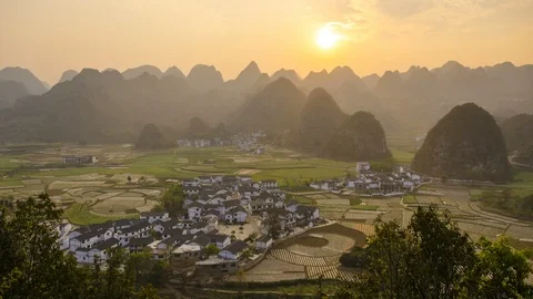 Sunset time-lapse of a small village in Southern China. Vídeo Stock 87522072