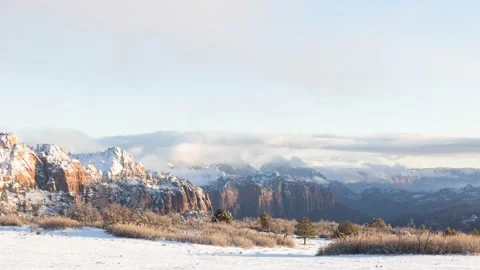 Sunset time lapse of snowy landscape on Kolob Terrace road Utah Stock Footage 229826175