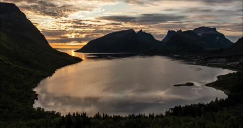 Sunset time lapse of sunset in norwegian fjord Stock Footage 257340413