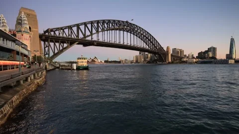 Sunset time lapse in Sydney city around Harbour and the harbour bridge, 4k. Stock Footage 134688223