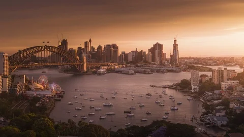 Sunset, time lapse of Sydney harbor, New South Wales, Australia Stock Footage 122762167