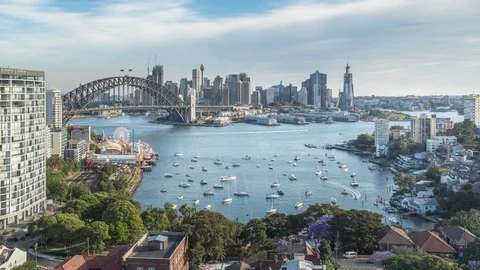 Sunset, time lapse of Sydney harbor, New South Wales, Australia Stock Footage 123497892