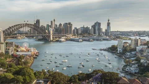 Sunset, time lapse of Sydney harbor, New South Wales, Australia Stock Footage 124715240
