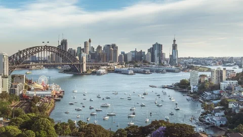Sunset, time lapse of Sydney harbor, New South Wales, Australia Stock Footage 125101000