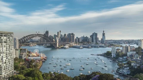 Sunset, time lapse of Sydney harbor, New South Wales, Australia Video stock 125586759