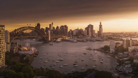 Sunset, time lapse of Sydney harbor, New South Wales, Australia Stock Footage 149013935