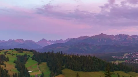 Sunset Time-Lapse: Vibrant Village Life by the Tatras Stock Footage 306400285