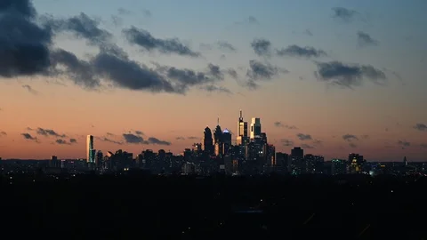 Sunset Time Lapse Video Showing Clouds and Weather Center City Philadelphia Stock Footage 101937075
