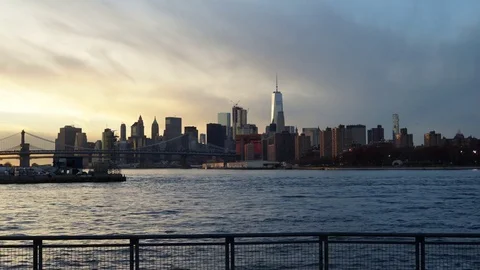 Sunset Time-lapse video of the World Trade Center and Financial District Stock Footage 71130969