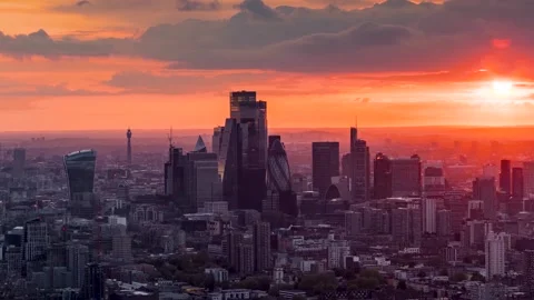 Sunset time lapse view of the office skyscrapers at the City of London Stock Footage 275150525