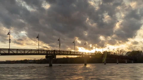 Sunset Time Lapse at White Rock Lake Bridge Dallas Texas Video stock 166474394