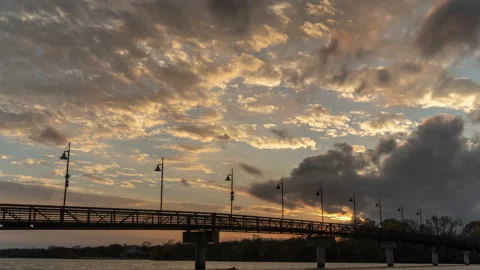 Sunset Time Lapse at White Rock Lake Bridge Dallas Texas Stock-Footage 166474413