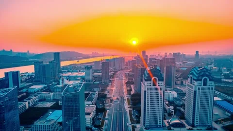 Sunset Time-lapse Wide City View of Guangdong-Macao In-Depth Cooperation Zon Видео 337457207