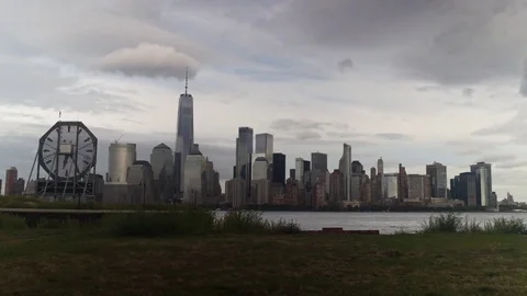 Sunset Time-lapse of the World Trade Center and Colgate Clock Stock Footage 80377505