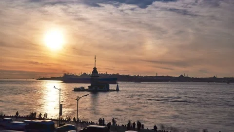 Sunset time lapse zoom in Bosphorus, Istanbul, Turkey Stock Footage 131377771