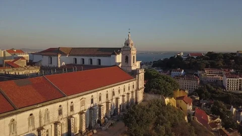 Sunset time lisbon city castle aerial panorama 4k portugal Stock Footage 82249175