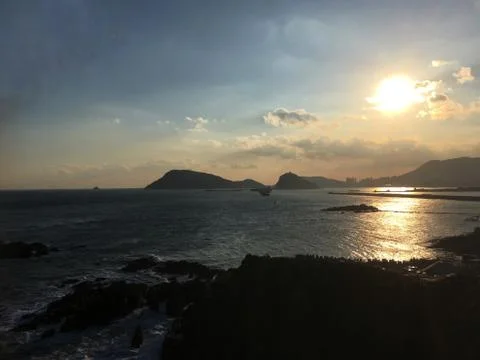 Sunset time from oryukdo area in Busan Stock Photos