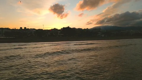 Sunset time over the Atakum beach and the shore, Samsun Stock Footage 129190213