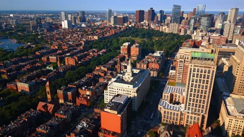 Sunset time over the beautiful Back Bay neighborhood at the Charles River Stock Footage 339749720
