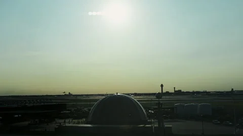 Sunset time over Chicago International Airport with glowing horizon, airport 스톡 동영상 344028692