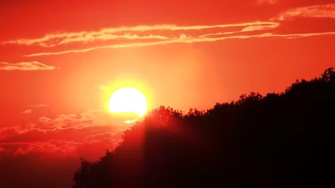  Sunset time with red sun .PAL time lapse   Stock Footage 76268497