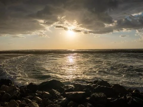 Sunset time at the sea Stock Photos