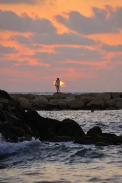Sunset time at the sea Stock Photos