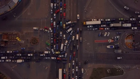 Sunset time view from above on a traffic jam created Stock Footage 128003770