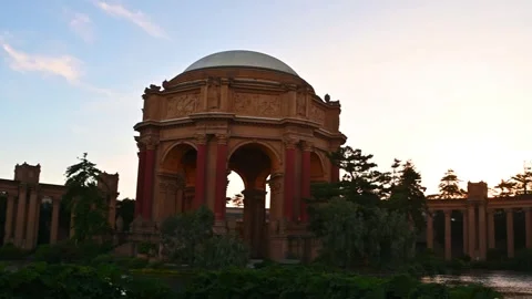 Sunset time view - Palace of Fine Art monumental in San Francisco California Stock Footage 294553440