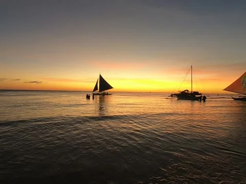 Sunset time on White Beach. Boracay island. Aklan. Western Visayas. Philippines Stockbeeldmateriaal 139057775