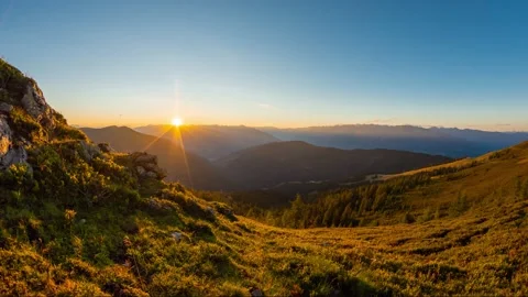 Sunset Timelapse in Alpine Valley On Green Meadow Stock Footage 143175270