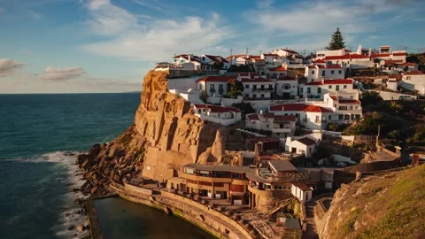 Sunset Timelapse of Azenhas Do Mar near Sintra, Lisbon, Portugal Stock Footage 198604148
