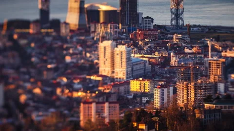 Sunset timelapse Batumi cityscape  pan up Stock Footage 61547337