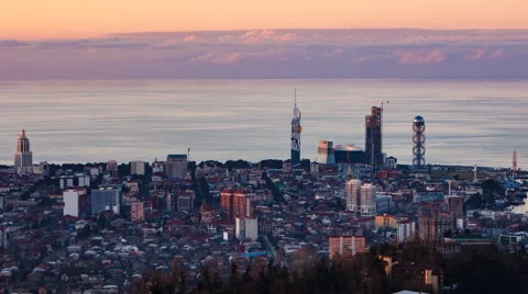 Sunset timelapse Batumi cityscape pan right Stock Footage 61548194