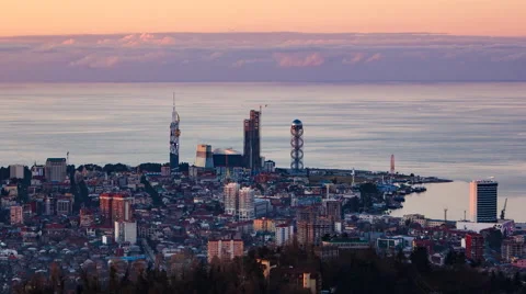 Sunset timelapse Batumi cityscape pan left Stock Footage 61548343