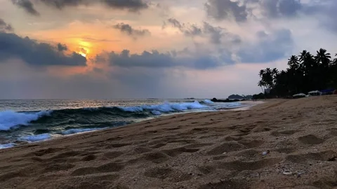 Sunset timelapse on the beach of the sea Stock Footage 219569217