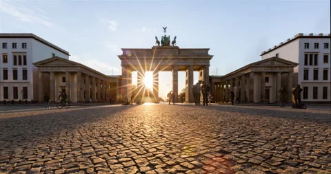 Sunset timelapse at Berlin Brandenburg Gate with tourists and slider movement Stock Footage 130582913