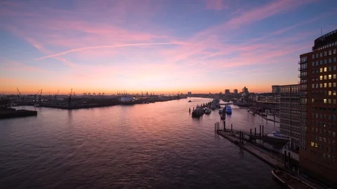 Sunset timelapse from the best view in Hamburg Video stock 104457054