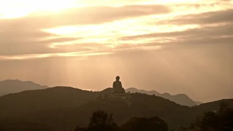 Sunset timelapse of Big Buddha of Hong Kong - 4k Stock Footage 296932195