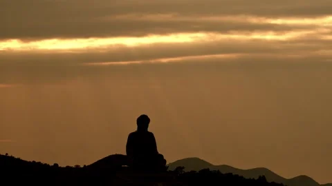 Sunset timelapse of Big Buddha of Hong Kong - 4k Stock Footage 296932196