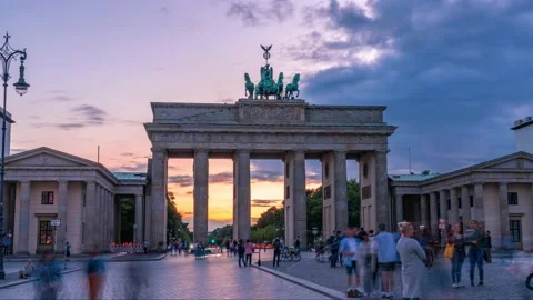 Sunset Timelapse At Brandenburg Gate, Berlin, Germany, Video stock 139847516