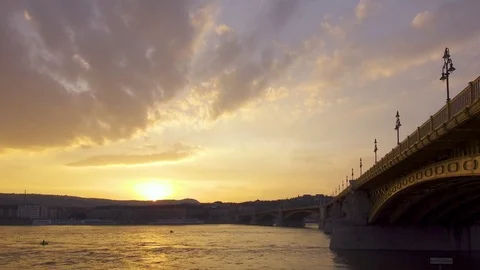 Sunset Timelapse with Bridge in Budapest Stock Footage 79711556