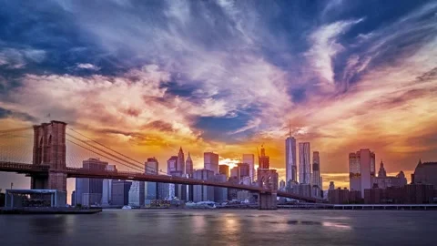 Sunset Timelapse on Brooklyn Bridge Stockbeeldmateriaal 276391157