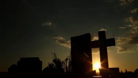 Sunset Timelapse In Cemetery Stock Footage 75012444