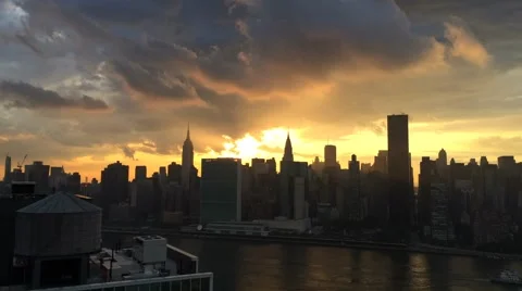 Sunset Timelapse with Clouds Over Empire State Building and Midtown Manhattan Stock Footage